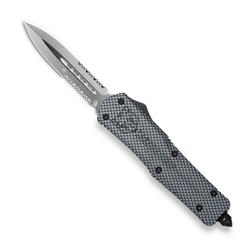 Cobra Tec Knives Large FS-3 Push Button Auto Carbon Firber Handle Satin Parial Serration Dagger Blade- LCFFS-3DAG2SS