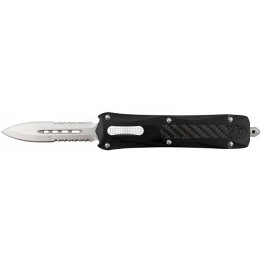 Cobra Tec Knives Queen Cobra Push Button Auto Black Handle Satin Partial Serration Dagger Blade- BLKQCDAG2SS