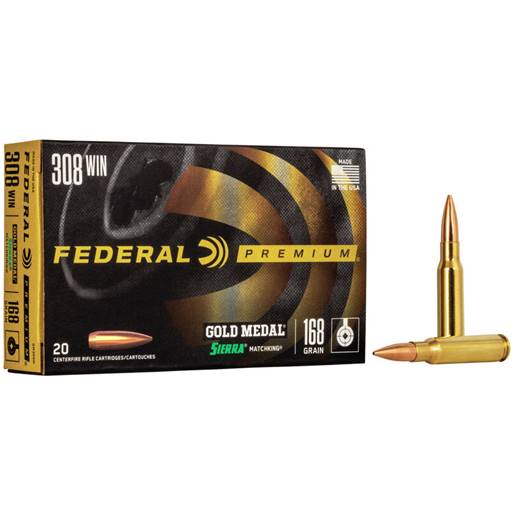 Federal Premium Gold Medal Match 308 168 Grain Sierra Match King 20 Round Box- GM308M