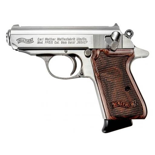 Walther PPK/S 380 ACP Stainless Frame Walnut Grips 3.3" Barrel 7 Rounds- 4796004WG