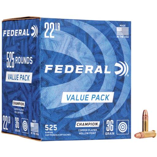 Federal Champion Value Pack 22LR 36 Grain Copper Plated Hollow Point 525 Round Box- 745