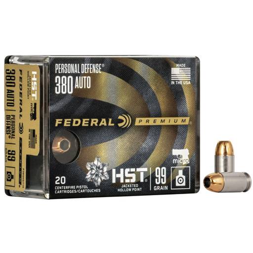 Federal Premium Personal Defense Micro HST 38099 Grain Jacketed Hollow Point 20 Round Box- P380HST1S
