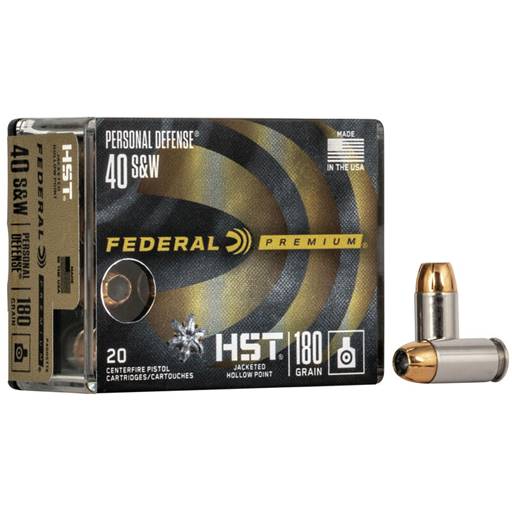 Federal Premium Personal Defense HST 40 S&W 180 Grain Jacketed Hollow Point 20 Round Box- P40HST1S