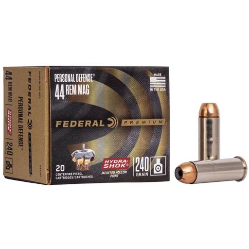 Federal Premium Personal Defense Hydra-Shok 44 Rem Mag 240 Grain Jacketed Hollow Point 20 Round Box- P44HS1