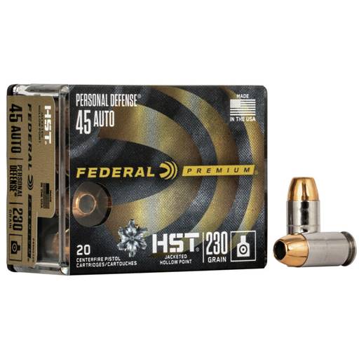 Federal Premium Personal Defense HST 45 ACP 230 Grain Jacketed Hollow Point 20 Round Box- P45HST2S