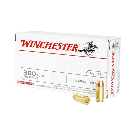 Winchester USA White Box 380 ACP 95 Grain Full Metal Jacket Flat Nose 50 Round Box- Q4206