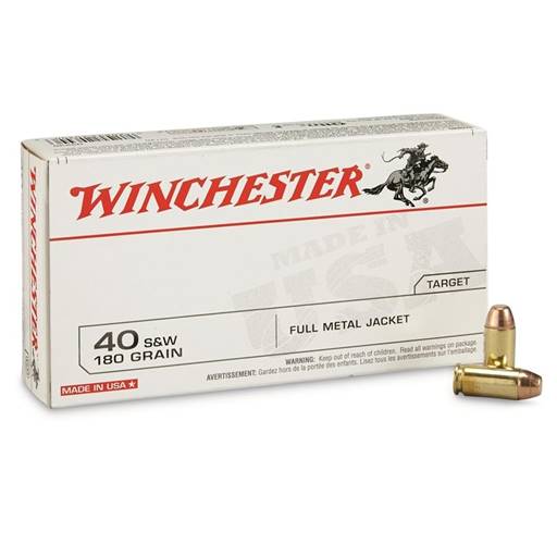 Winchester USA White Box 40 S&W 180 Grain Full Metal Jacket 50 Round Box- Q4238