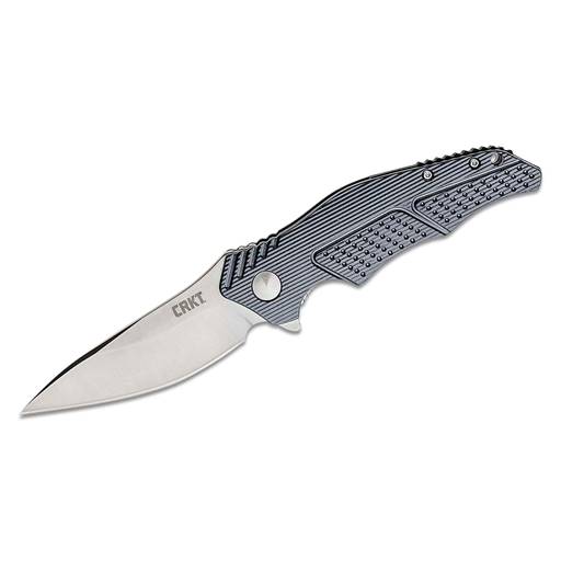 CRKT Outrage Black Grip Satin Drop Point Flipper Opening- K320GXP
