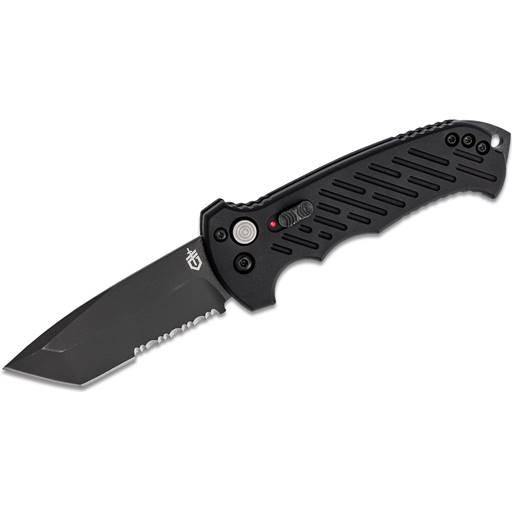 Gerber 06 Push Button Auto Black Handle Black Partial Serration Tanto Blade- 30-000850