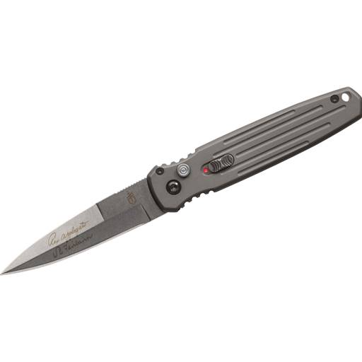 Gerber Covert Push Button Auto Grey Handle Stonewash Spearpoint Blade- 30-001307