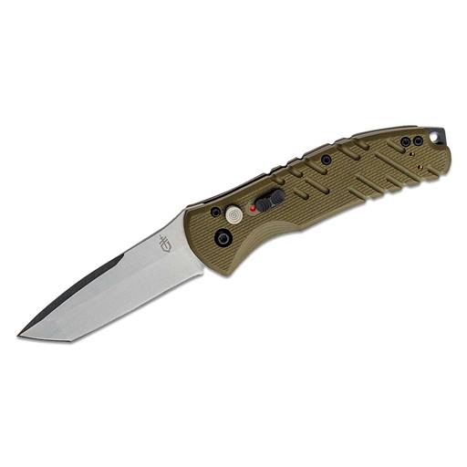 Gerber Propel Downrange Push Button Auto OD Green Handle Stonewash Tanto Blade- 30-001308