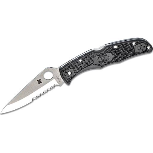 Spyderco Endura Folder Black Handle Satin Partial Serration Drop Point Blade- C10PSBK