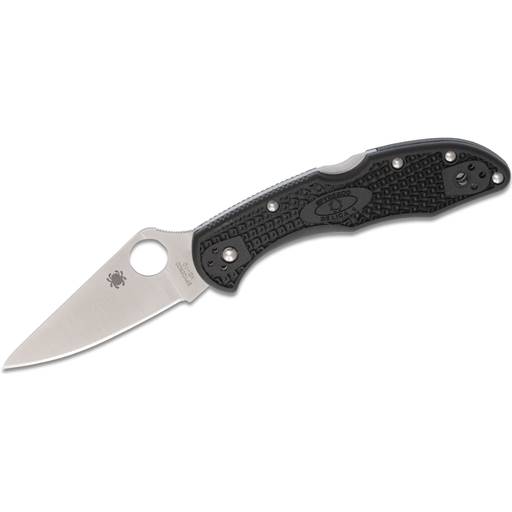 Spyderco Delica Folder Black Handle Satin Plain Drop Point Blade- C11FPBK