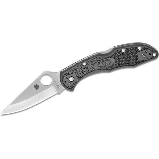 Spyderco Delica Folder Black Handle Satin Plain Drop Point Blade- C11PBK