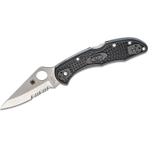 Spyderco Delica Folder Black Handle Satin Partial Seration Drop Point Blade- C11PSBK