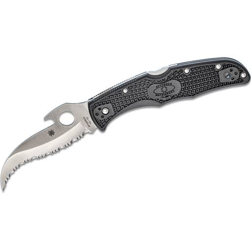 Spyderco Matriarch 2 Black Handle Satin Serrated Hawkbill Blade Emerson Opener- C12SBK2W