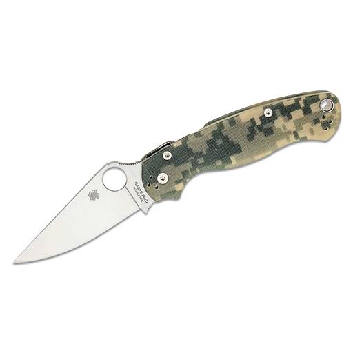 Spyderco Paramillitary 2 Camo G10 Handle Satin Plain Clip Point Blade- C81GPCMO2