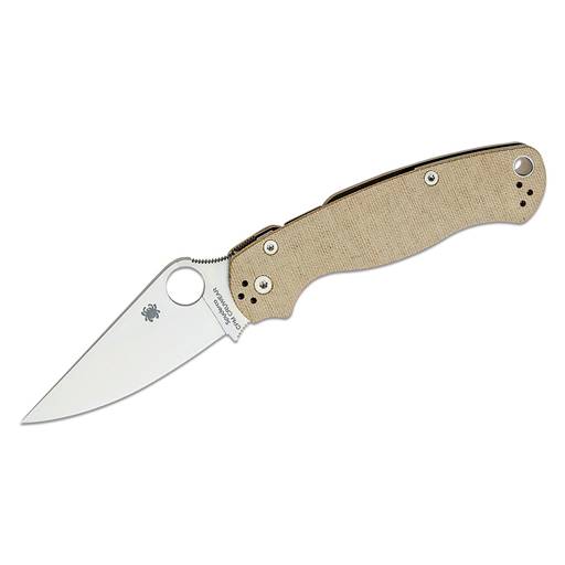 Spyderco Paramillitary 2 Brown Canvas Micarta Handle Satin Plain Drop Point Blade- C81MPCW2
