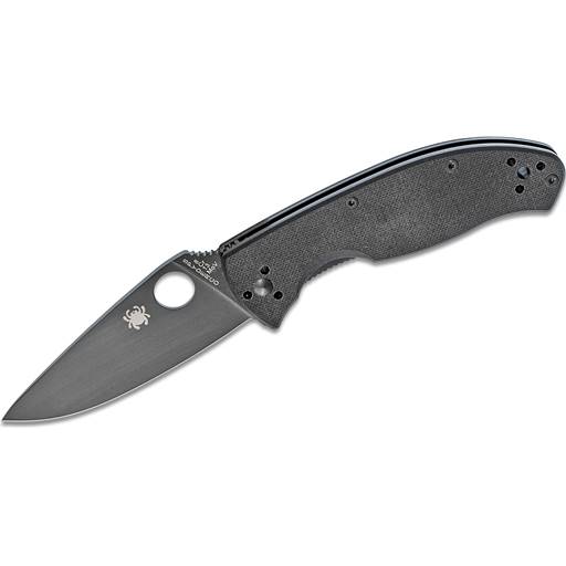 Spyderco Tenacious Folder Black G10 Handle Black Plain Drop Point Blade- C122GBBKP