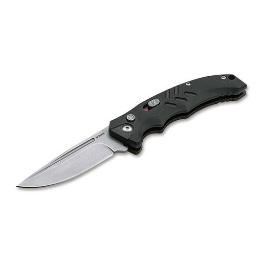 Boker Plus Intention Push Button Auto Black Handle Satin Drop Point Blade- 01BO482