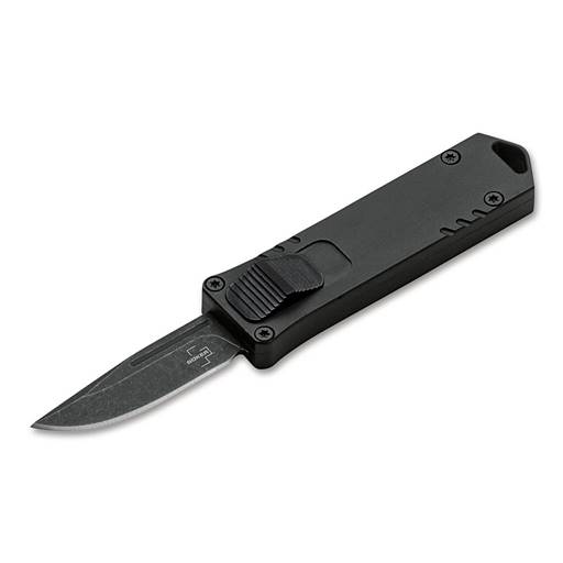 Boker USB OTF Push Button Auto Black Handle Black Stonewash Drop Point Blade- 06EX270