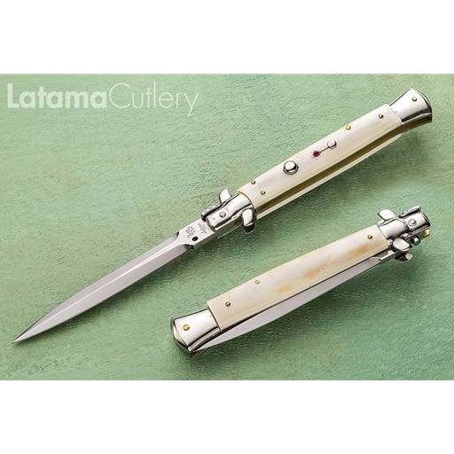 Latama White Bone Scale 28CM Classic Handmade Italian Stiletto Switchblade- WHITE BONE