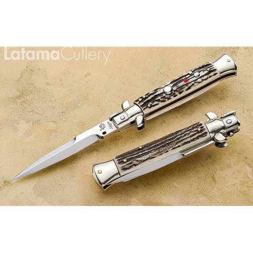 Latama Black Forest Stag Scale 28CM Classic Handmade Italian Stiletto Switchblade- BLKFRSTSTG