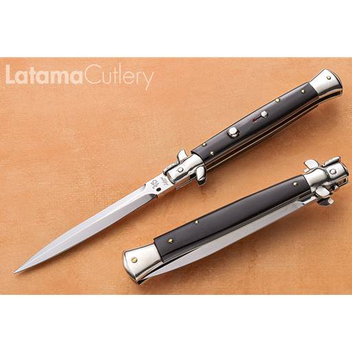 Latama Black Horn Tip Scale 28CM Classic Handmade Italian Stiletto Switchblade- BLACK HORN