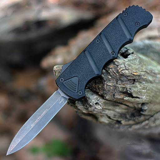 Boker Kalashnikov OTF Push Button Auto Black Handle Stonewash Dagger Blade- 06EX354