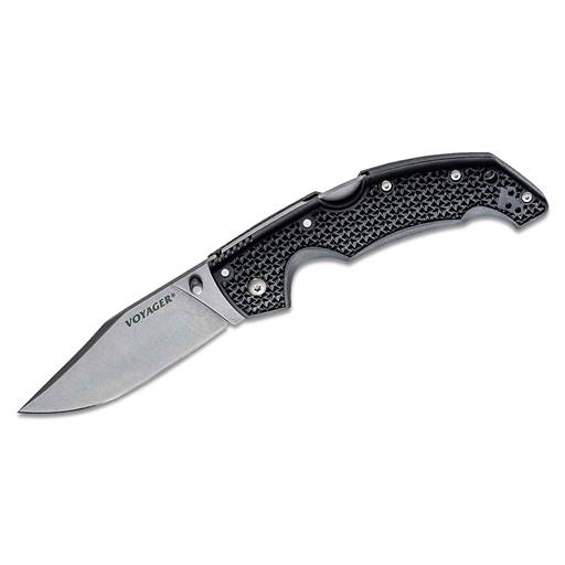 Cold Steel Voyager Large Clip Point Stonewash Blade Black Grip- CS-29AC