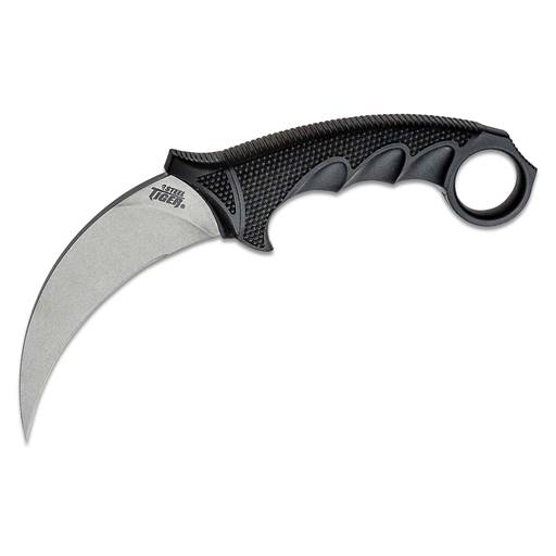 Cold Steel Steel Tiger Karambit Fixed Stonewash Hawkbill Blade Black Grip- CS-49KST