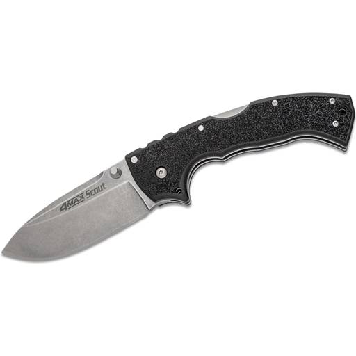 Cold Steel 4-Max Scout Tri-Ad Lockback Drop Point Stonewash Blade Black Grip- CS-62RQ