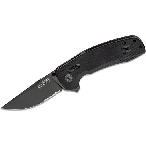 SOG-TAC XR Blackout Partially Serrated Clip Point Black Blade Black Grip- SOG-12-38-03-41