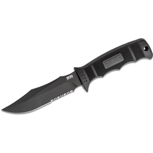 SOG Seal Pup Elite Fixed Partially Serrated Black TiNI Blade Black Handle- SOG-E37T-K