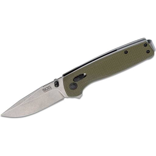 SOG Terminus XR Flipper Clip Point Stonewashed Blade OD Green Grip- SOG-TM1022-BX