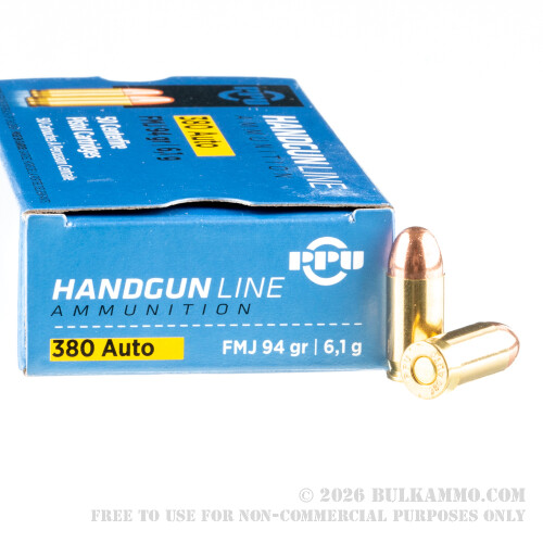 50 Rounds of .380 ACP Ammo by Prvi Partizan - 94gr FMJ
