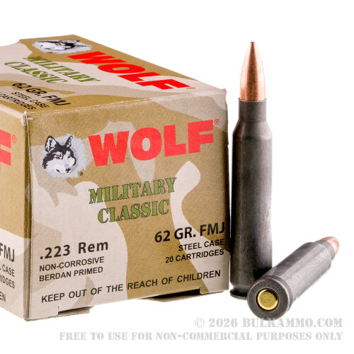 500Rounds of .223 Ammo by Wolf WPA - 62gr FMJ