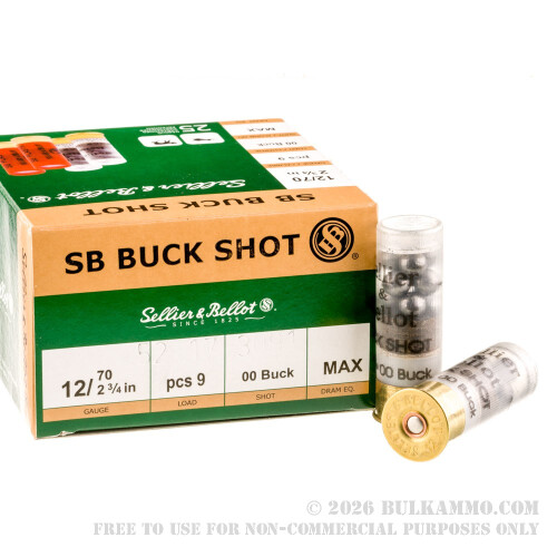 25 Rounds of 12ga 9P Ammo by Sellier & Bellot -00 Buck