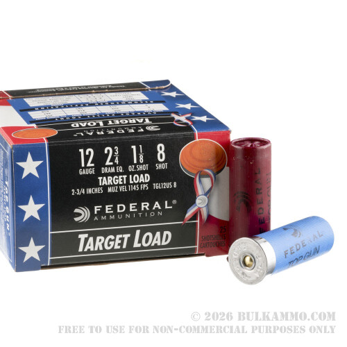 25 Rounds of 12ga Wounded Warrior Ammo by Federal Top Gun - 1 1/8 ounce #8 shot