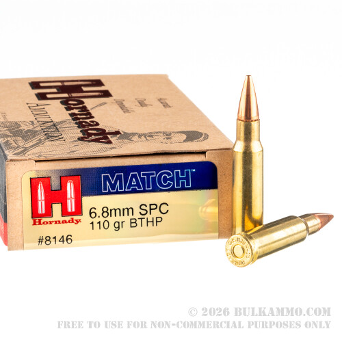 20 Rounds of 6.8 Remington SPCAmmo by Hornady - 110 gr BTHP