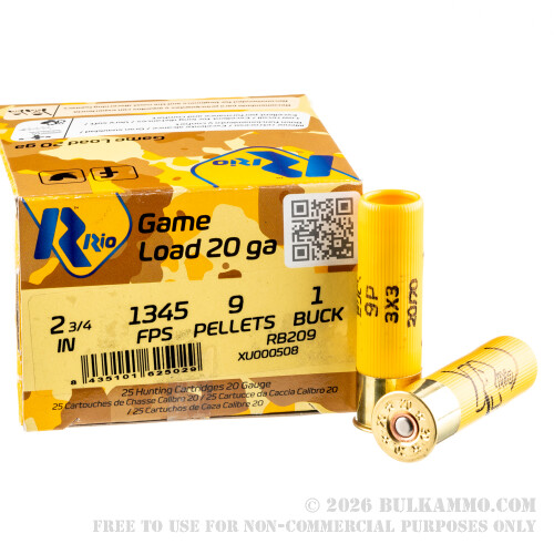 250 Rounds of 20ga Ammo by Rio Ammunition -#1 Buck