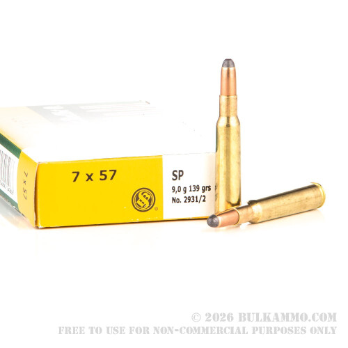 20 Rounds of 7x57mm Mauser Ammo by Sellier & Bellot - 139gr SP