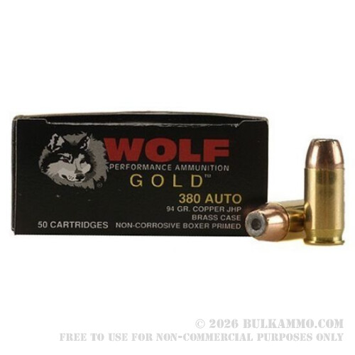 50 Rounds of .380 ACP Ammo by Wolf - 94gr JHP