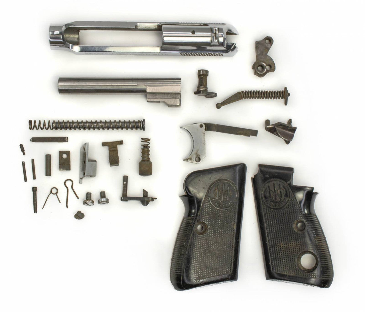 Beretta M70 7.65mm Parts Kit in Nickel w/ Barrel, Slide, and Cracked Grips