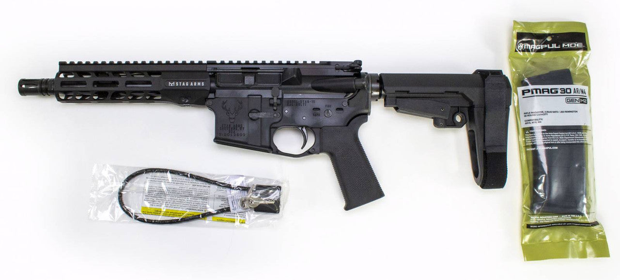 Stag Arms 15012211 Stag 15300 Blackout 8 Pistol 30+1 Black Hard Coat Anodized Black Nitride SBA3 Pistol Stabilizing Brace Stock Black Magpul MOE SL Grip Left Hand