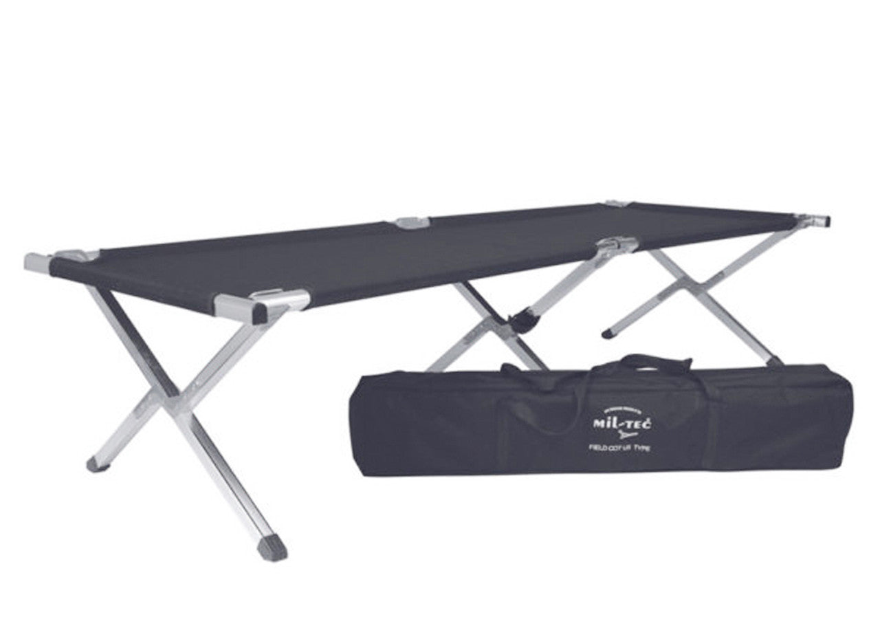 MIL-TEC BLACK ALUMINUM FOLDING COT W/BAG NEW