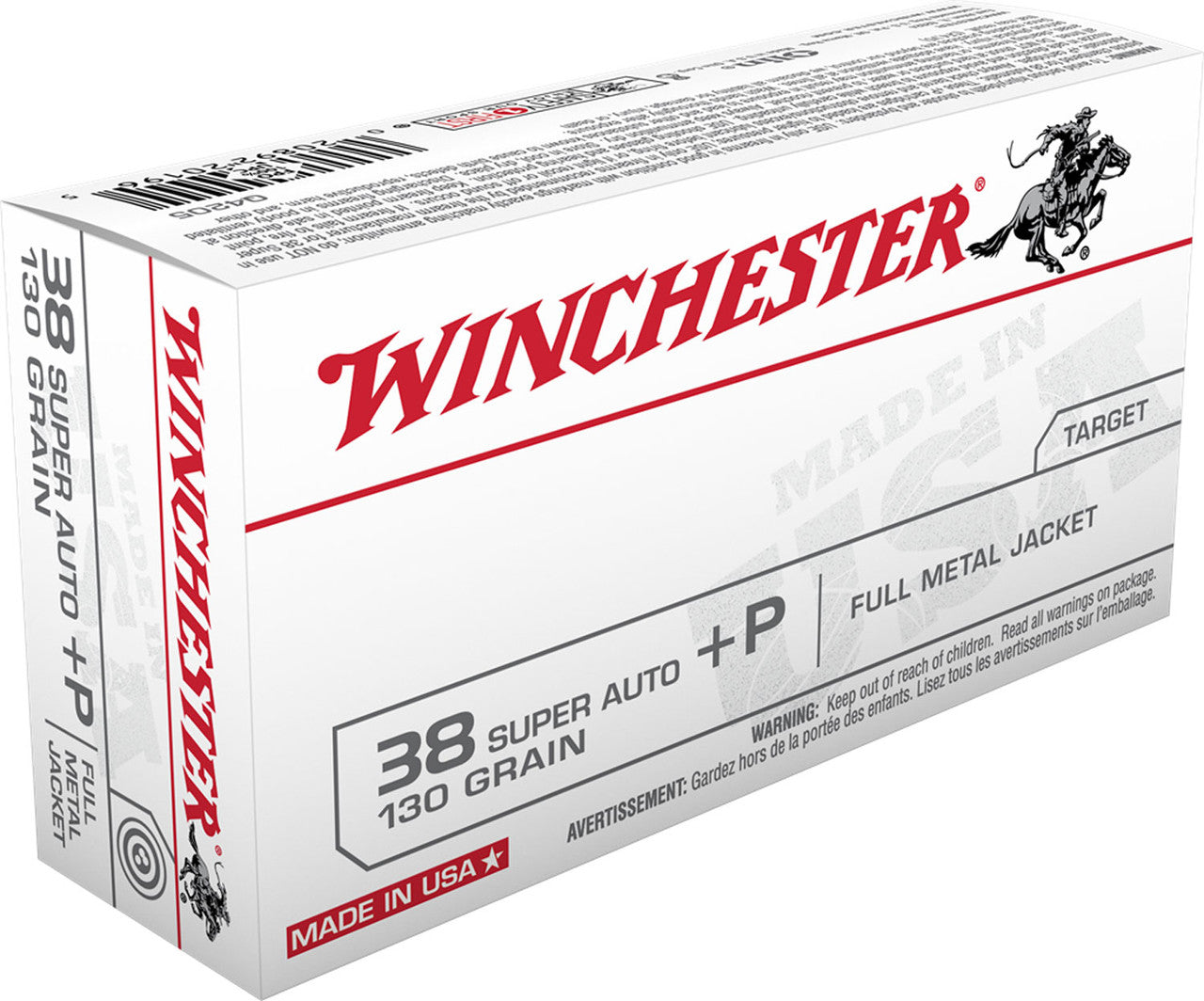 Winchester Ammo Q4205 USA38 Super +P 130 gr Full Metal Jacket (FMJ) 50 Bx/ 10 Cs