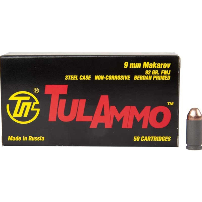 Tulammo TA918092 Handgun9x18 Makarov 92 gr Full Metal Jacket (FMJ) 50 Bx/ 20 Cs