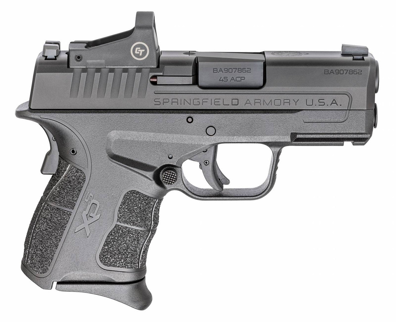 Springfield Armory XDSG93345BCT XD-S Mod.2 OSP 45 ACP 3.30 5+1, 6+1 Railed Black Frame Black Melonite Steel with Optic Cut Slide Enhanced Textured Black Polymer Grip Includes 2 Mags & Crimson Trace Red Dot