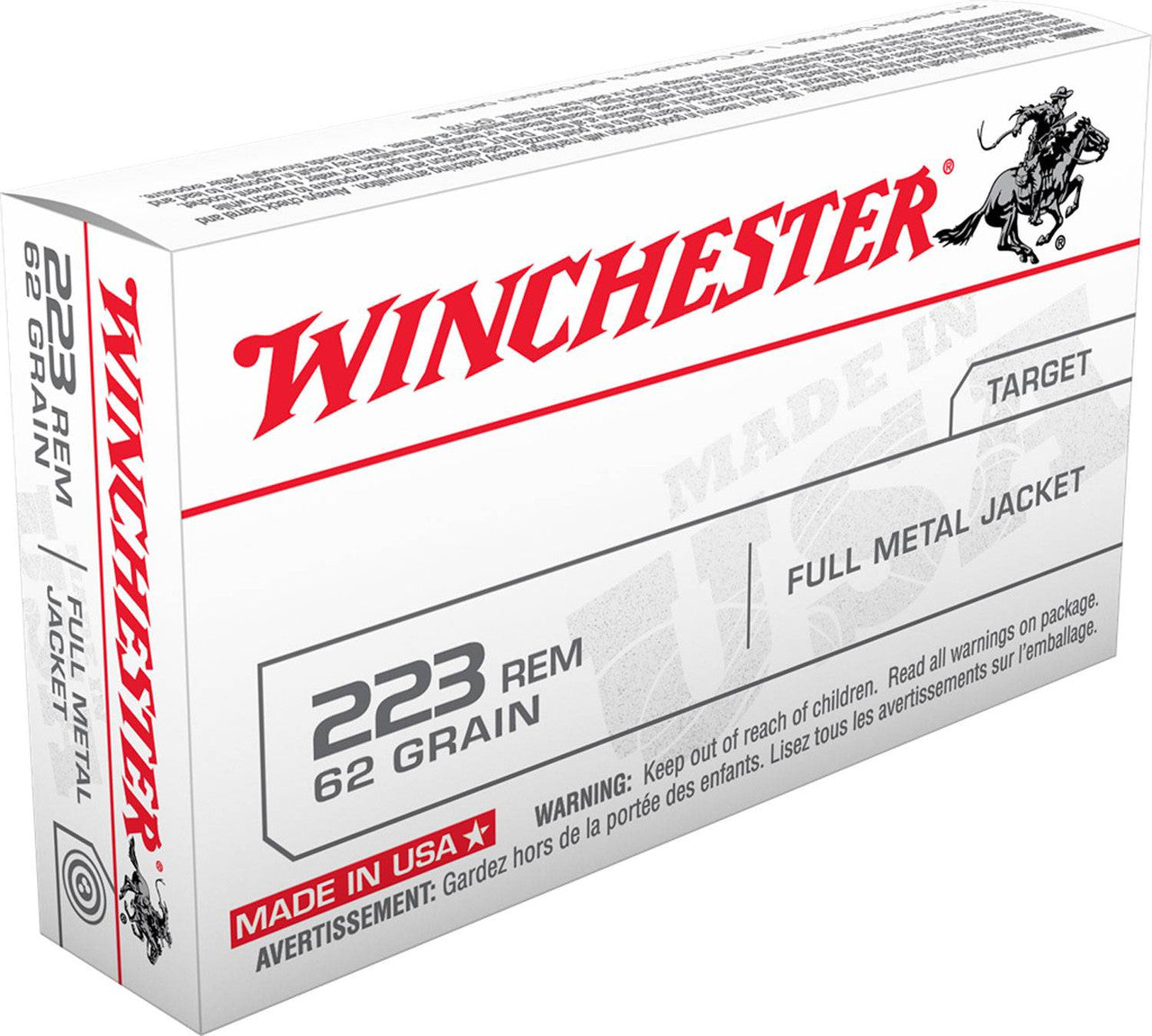 Winchester Ammo USA223R3 USA223 Rem 62 gr Full Metal Jacket (FMJ) 20 Bx/ 50 Cs